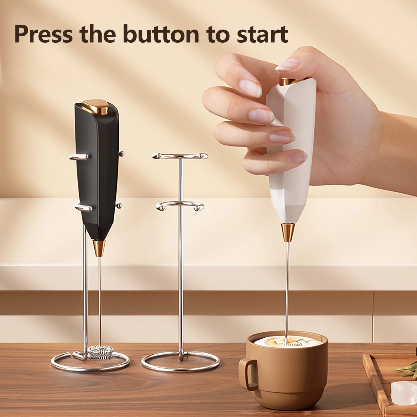 Milk Frother Handheld Battery Powered With Holder Frother Wand Drink Mixer Electric Whisk for Coffee.