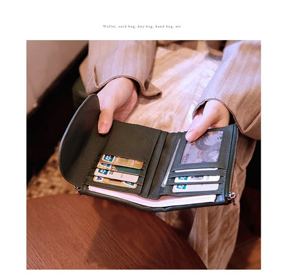 Magnetic Clasp Short Ladies Genuine Leather Wallet 2025 New Alligator Cow Leather Purse Woman RFID Card Holder Mini Clutch.