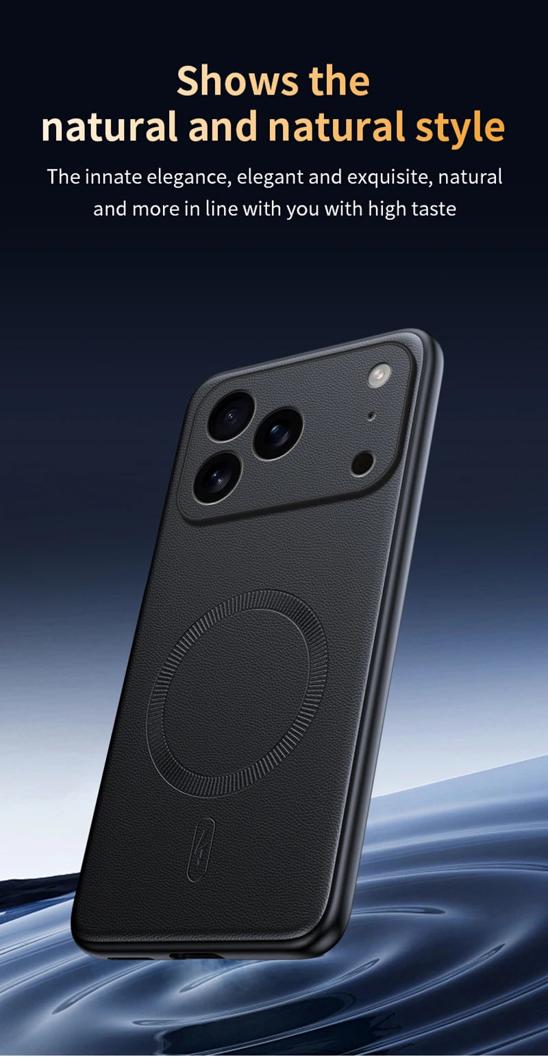 For Iphone 17 Pro Case Magnetic Leather Shield Cover For Iphone 17 Pro Anti-Fingerprint Non-Slip PC+TPU.