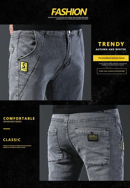 Frühling Herbst Xintang Denim Jeans Herren Slim Fit Casual Trendy Modische Alltagskleidung Blau Gerade Bein Hosen Elastische Taille