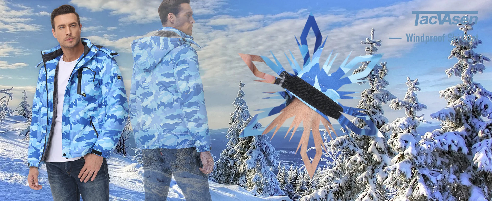 TACVASEN Fleece Lining Mountain Jackets Mens Hiking Jackets Outdoor Removable Hooded Coats Ski Snowboard Parka Winter Outwear.