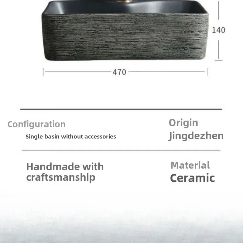 Jingdezhen Keramikgefäßwaschbecken – handgefertigtes rustikales Schwarz- und Sandkunstwaschbecken mit Spritzschutz-Design für den Badezimmer-Waschtisch individuell anpassbar