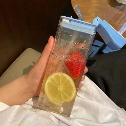 Accompanying cup Sports cup Net Red flat portable square box transparent water cup girls high appearance horizontal rectangular.