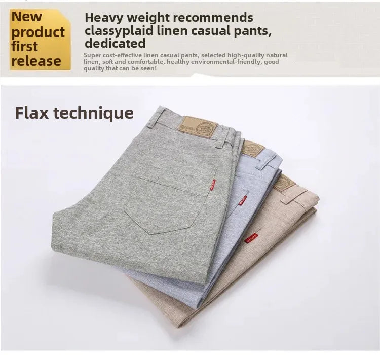 Summer Thin Men's Casual Pants Straight-Leg Loose-Fit Linen Trousers Youth Men's Pants Direct From Manufacturer Wholesale.