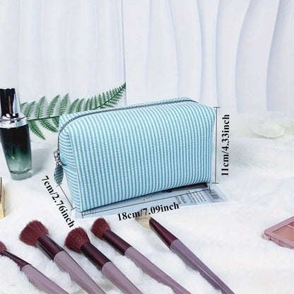 Custom Embroidered Striped Travel Toiletry Bag - Personalized Cosmetic Portable Polyester Storage for Travel School Dorm or Home.