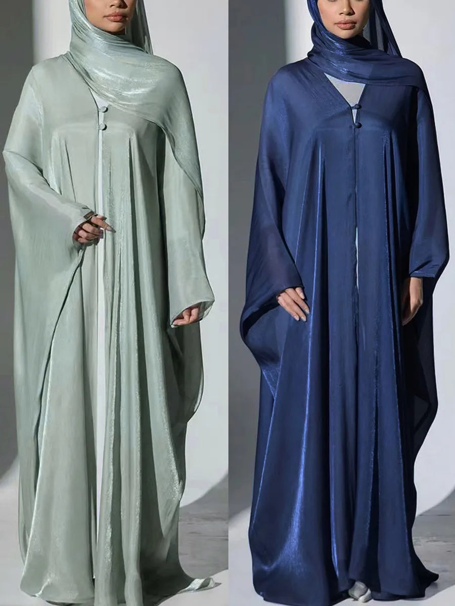 Women Eid Türkiye Dubai Solid Pleated Luxury Muslim Fashion Kimono Cardigan Long Dress Kaftan Robe Femme Islam Clothing Kebaya.