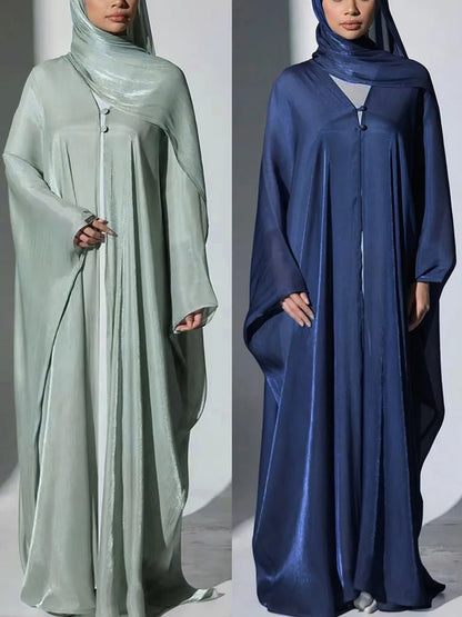 Women Eid Türkiye Dubai Solid Pleated Luxury Muslim Fashion Kimono Cardigan Long Dress Kaftan Robe Femme Islam Clothing Kebaya.