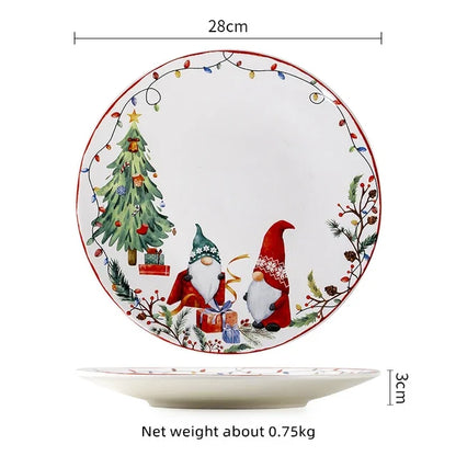 Christmas Ceramic Dinner Plate Set Household Underglaze Flat Round Dim Sum Decorative  Sushi.