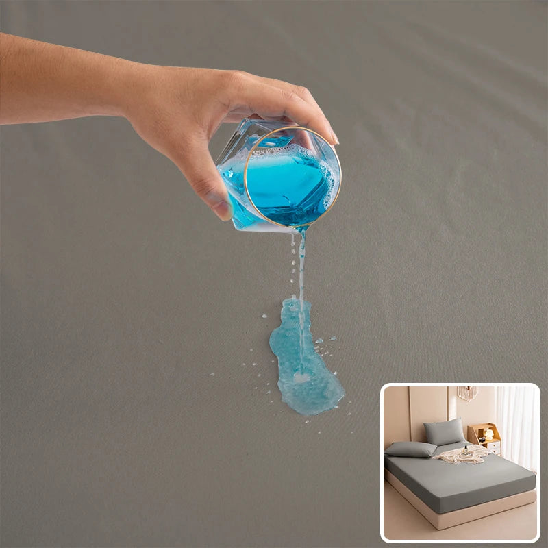 Safe Waterproof Mattress Cover Soft Comfortable Breathable Bed Cover With Elastic Band Fit Machine Washable Single Double Size.