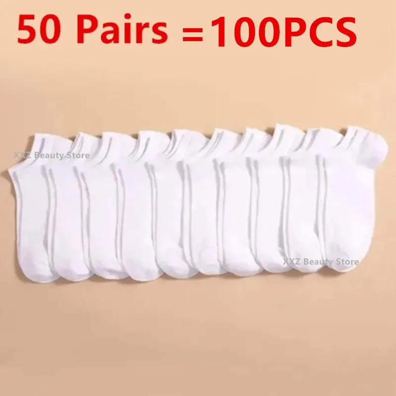 50/100 Pairs Solid Color Breathable ﻿Sock Women Men Boat Socks Invisible Low Cut Non-slip Summer No-show Ankle Socks Wholesale.
