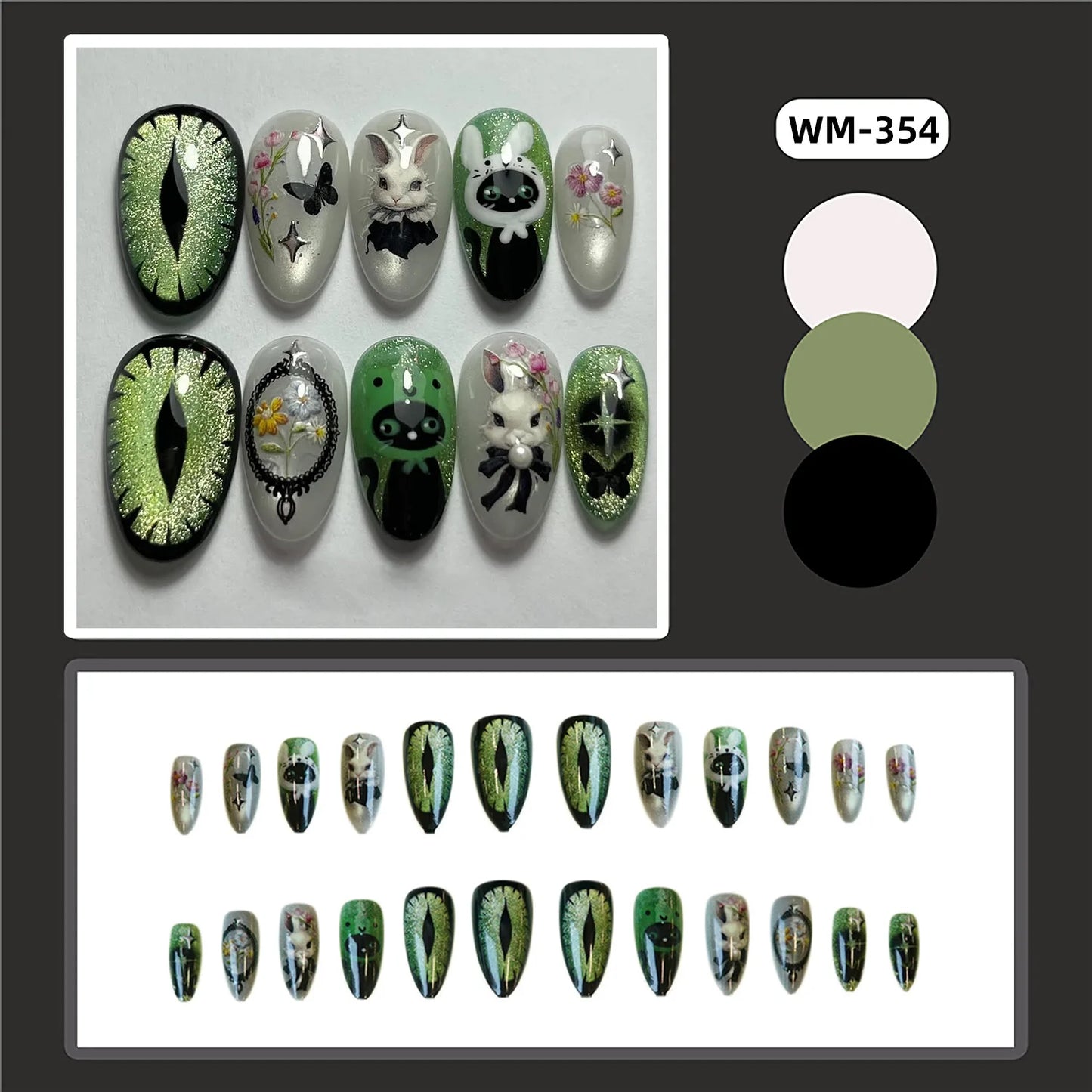 24pcs Red Star Print Fake Nails Sweet Cool Short Almond Press on Nail for Women Wearable Detachable Ins Spice Girl False Nails