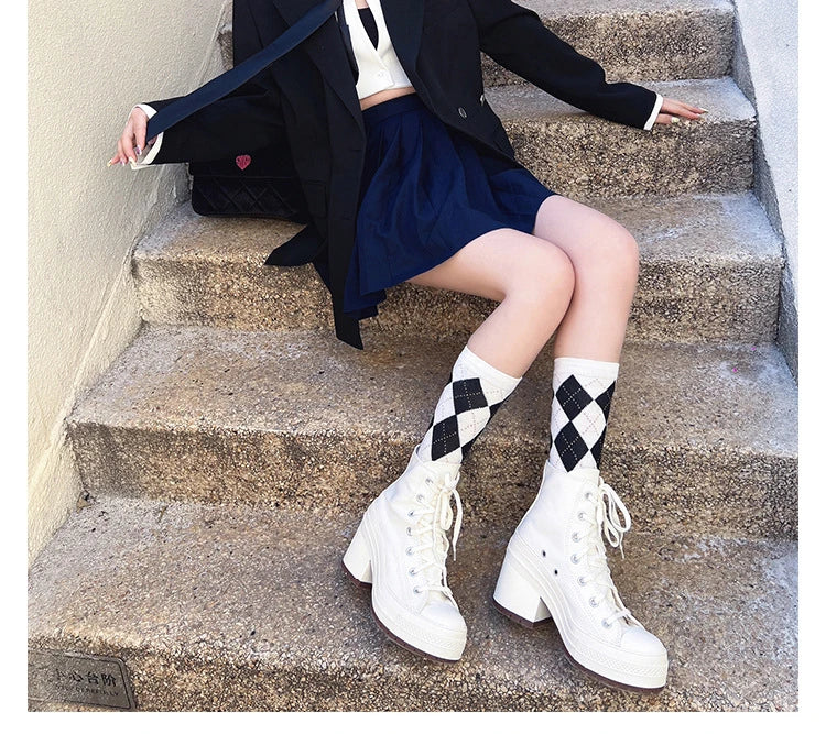 Women Platform Sneakers Luxury Brand  Women Boots Fashion Outdoor Skateboard Shoes Women High Top Canvas Sneaker Plus Size 36-42