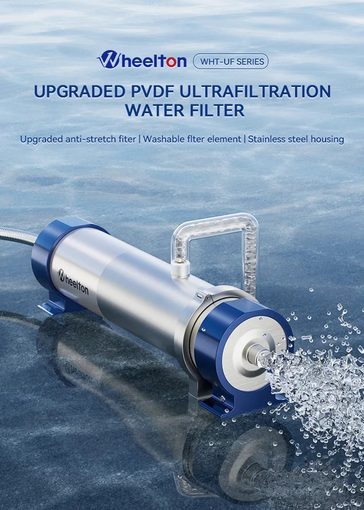 Wheelton whole house high flow water filter purifier 1000L-3000L SUS304 mineral water filter Reusable 0.01um PVDF for 5 years.