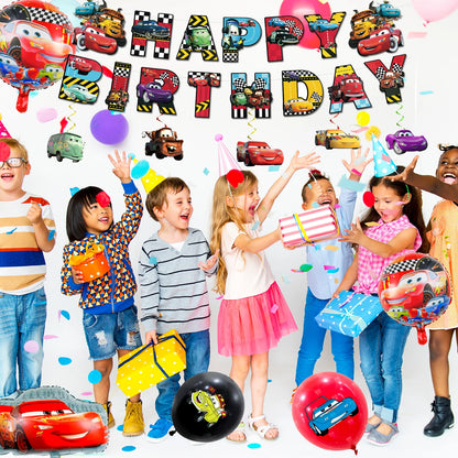 Lightning McQueen Partydekorationen, 38 Stück Lightning McQueen Partyzubehör – Auto-Banner, Tischdecke, Ballon usw. Partyzubehör für Autos.