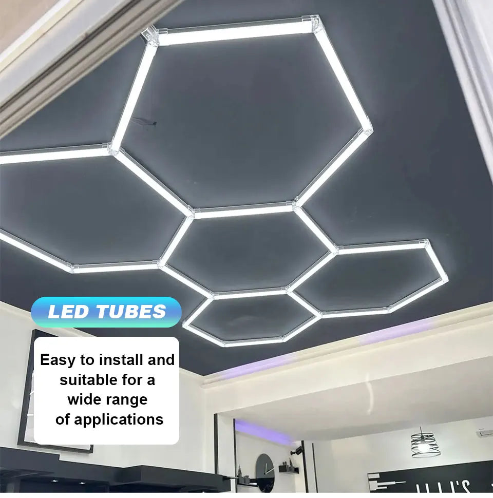 LED Honeycomb Lamp Barbershop Light Hexagon Lights Lamp AC85-265V Led Tube Ceiling Lighting For Car Detailing Workshop.