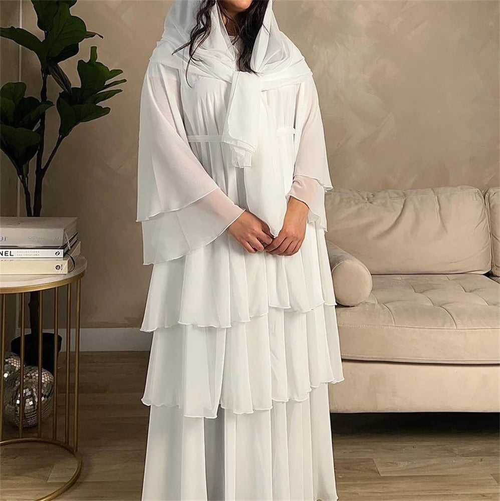 Summer Open Chiffon Khimar Kimono Abaya Dubai Luxury 2024 Muslim Sets Modest Kaftan Hijab Dresses For Women Islam Kebaya Damen.