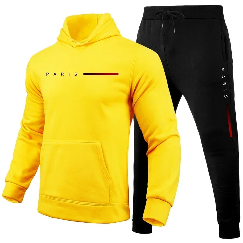 Men's autumn and winter fashion pullover hooded sweatshirt + jogging pants two-piece warm outdoor fitness casual set.