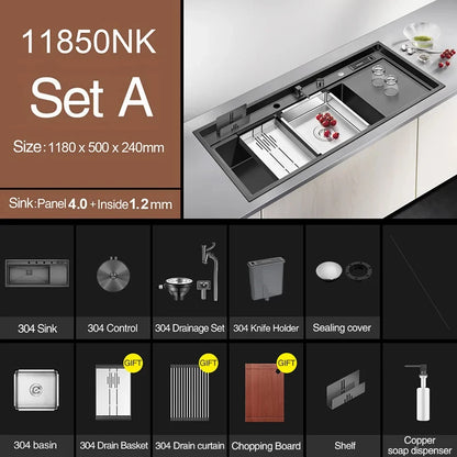 ASRAS New Nanometer Kitchen Sink Handmade Sink 4mm Thickness 240mm Depth Large Size Single Kitchen Sink With Drain Plate Sinks