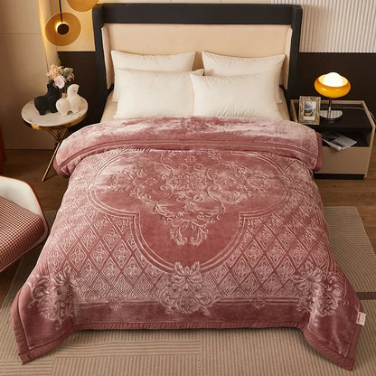 Double layer thickened to 6kg blanket quilt autumn and winter warm fleece wedding blanket cushion bedding