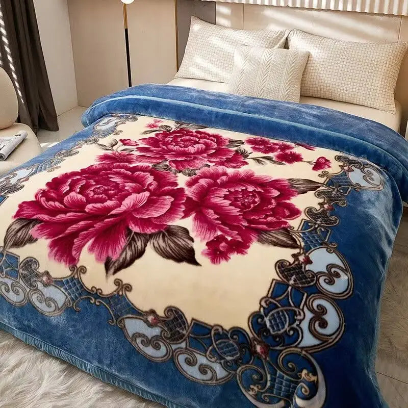 Red Rose Pattern Plush Blanket Upgraded Thickened Cold Resistant Quilt Multi Purpose Machine Wash Skin Friendly Bedding Sheet.