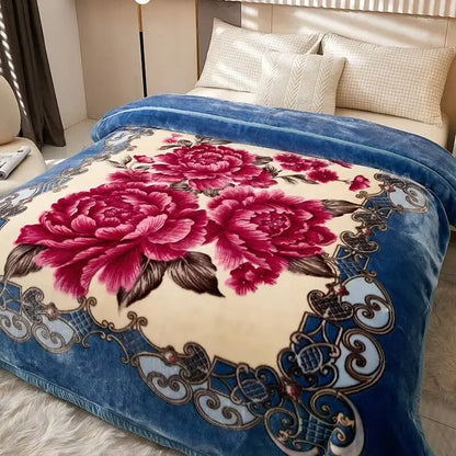 Red Rose Pattern Plush Blanket Upgraded Thickened Cold Resistant Quilt Multi Purpose Machine Wash Skin Friendly Bedding Sheet.