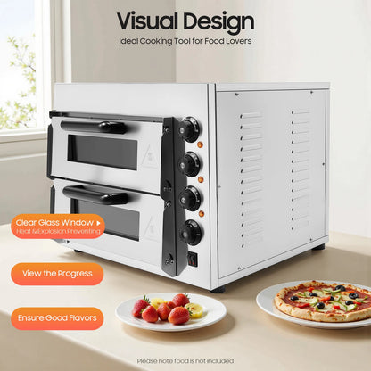 3000 W Pizzaofen 2 Etagen Toaster Bäckerofen Edelstahl Elektrischer Pizzaofen Backmaschine Elektrischer Backofen Küche Micr