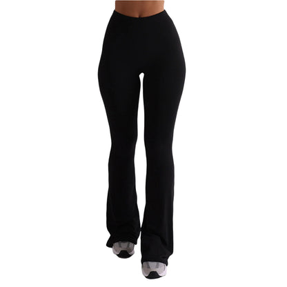 Frauen Casual Solide Farben Hohe Taille Schlaghosen Trendy Bootcut Hose Ausgestellte Leggings Hosen für Streetwear.