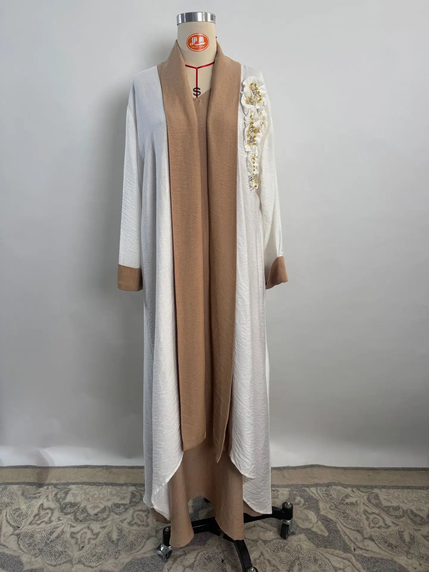 Ramadan Eid White Kimono 2 Piece Abaya Damen Dubai Luxury Set Islam Muslim Modest Dress Women Kebaya Kaftan Robe Femme Musulman.