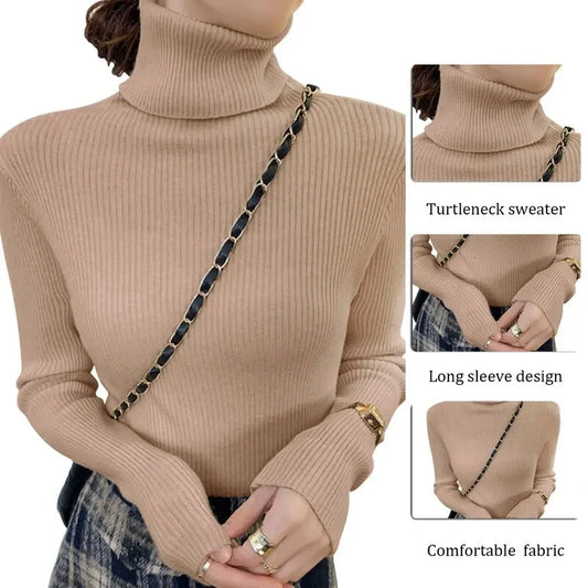 Frauen Pullover Pullover Winter Gestrickte Rollkragen Langarm Schlank Jumper Tops 2024 Damen Casual Shirts Weiche Warme Y2K Kleidung.