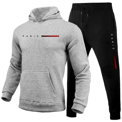 Men's autumn and winter fashion pullover hooded sweatshirt + jogging pants two-piece warm outdoor fitness casual set.