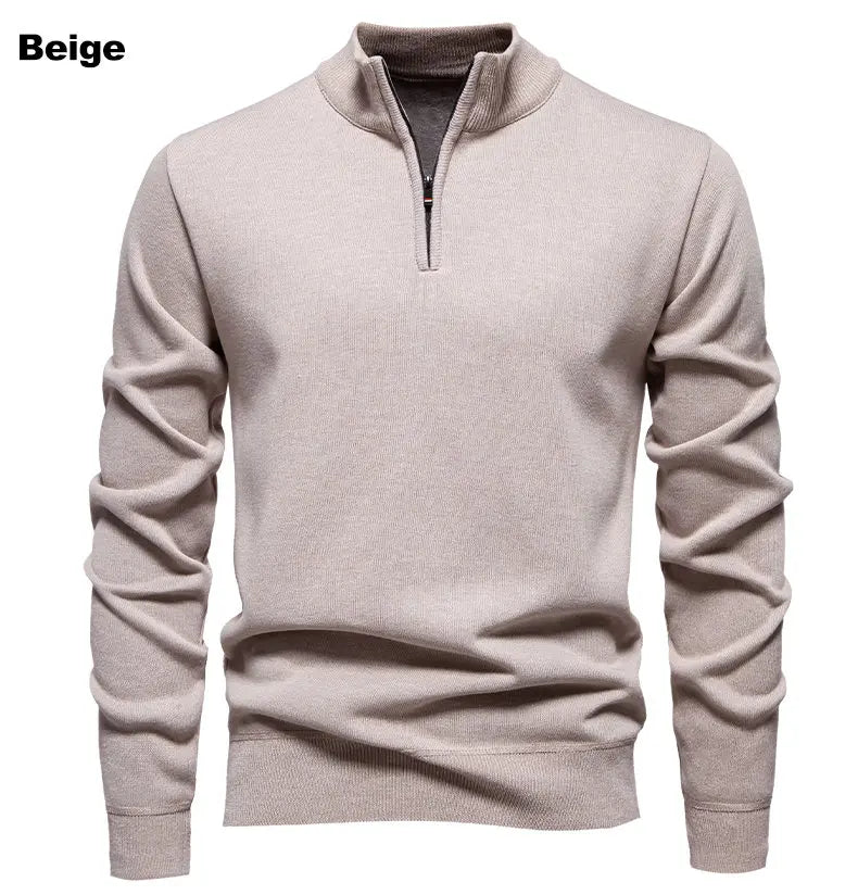 Autumn Winter Men's Half Zipper Knitted Pullovers Solid Slin Fit Casual Sweater Male Fleece Warm Stand Collar Pullover Sweaters.
