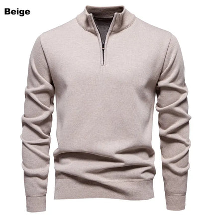 Autumn Winter Men's Half Zipper Knitted Pullovers Solid Slin Fit Casual Sweater Male Fleece Warm Stand Collar Pullover Sweaters.