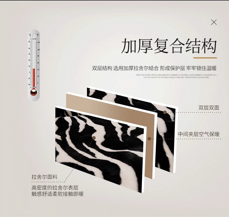 Nordic Style Zebra Print Coral Fleece Blanket Thickened Raschel Autumn Winter Blankets Double Layer Multi Purpose Plush Quilt.