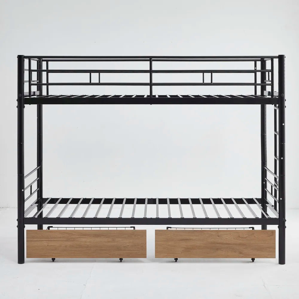 Etagenbett aus Metall, 90 x 200 cm, Etagenbett mit ausklappbarem Bett, erweiterbar auf zwei Einzelbetten oder Erwachsenenbetten, Schwarz