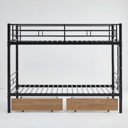 Etagenbett aus Metall, 90 x 200 cm, Etagenbett mit ausklappbarem Bett, erweiterbar auf zwei Einzelbetten oder Erwachsenenbetten, Schwarz