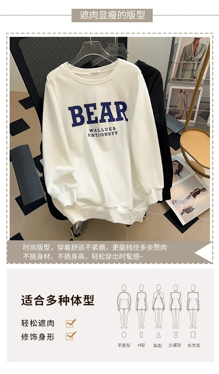 175kg plus size Damen büste Frühling Herbst loses Sweatshirt bedrucktes Buchstaben oberteil schwarz weiß 6xl 7xl 8xl 9xl 10xl 11xl.
