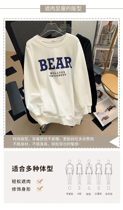 175kg plus size Damen büste Frühling Herbst loses Sweatshirt bedrucktes Buchstaben oberteil schwarz weiß 6xl 7xl 8xl 9xl 10xl 11xl.