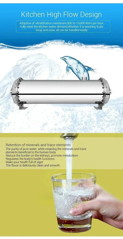 DIVEDEER 304 Stainless Steel Water Purifier PVDF Ultra Filtration Water Purifier Commercial Home Kitchen Direct Drinking Filter.
