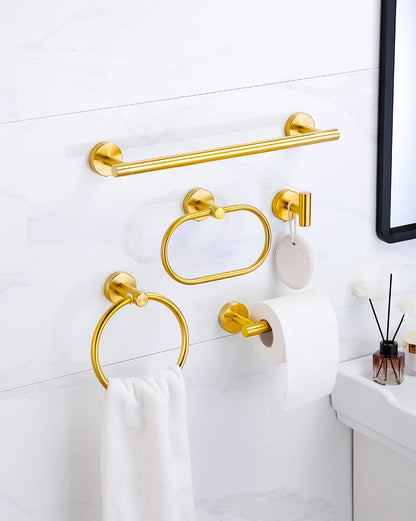 Badezimmer-Hardware-Set aus gebürstetem Gold, Handtuchhalter aus Edelstahl 304, Handtuchring, Toilettenpapierhalter, Kleiderhaken, Badezimmer-Zubehör