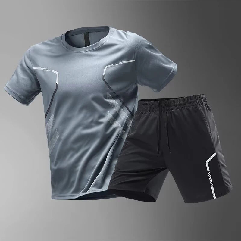Plus Size Men's Quick-Drying Short-Sleeved Shorts Suit Sportswear Men's Leisure Sports Running Fitness T-Shirt Shorts Set men.