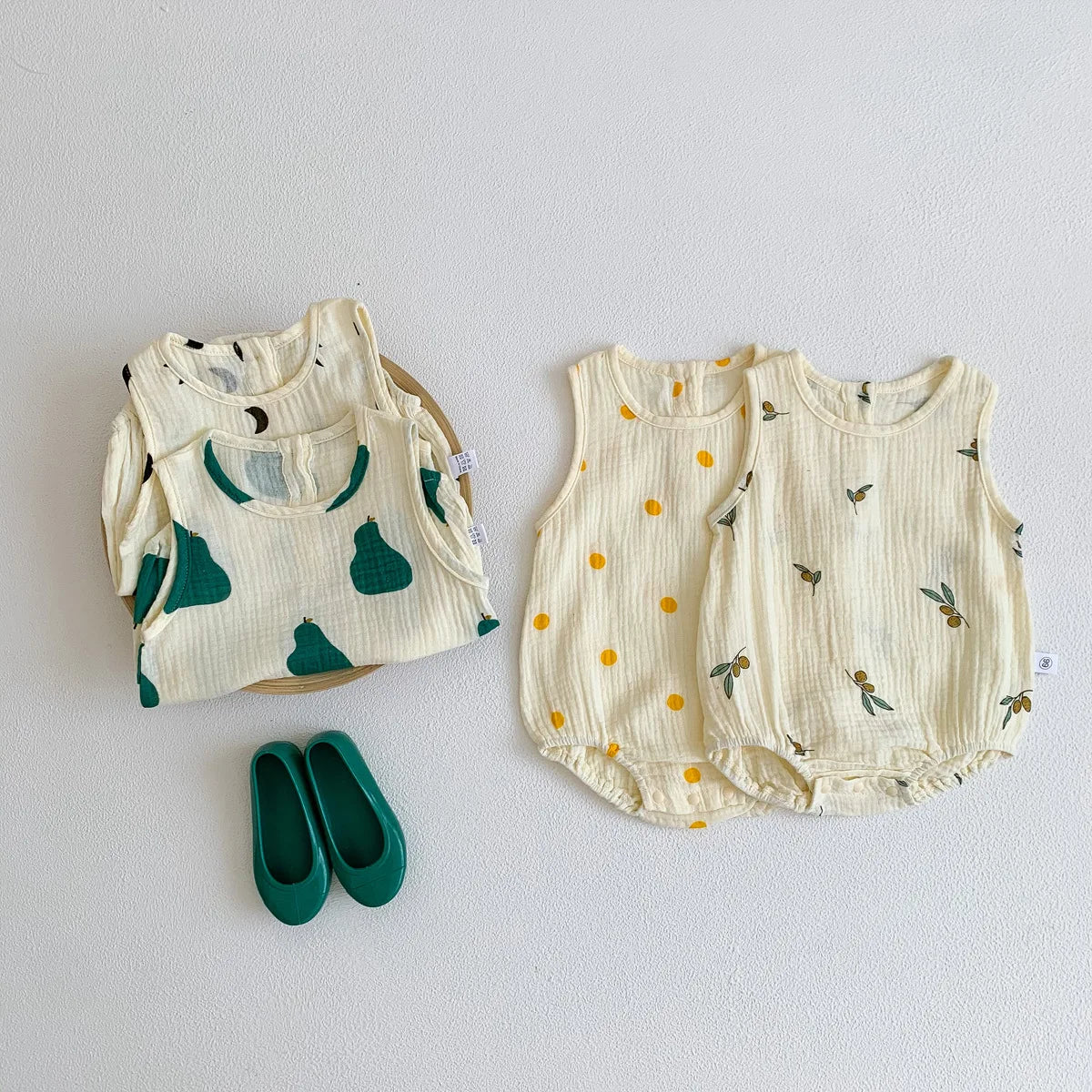 2023 neue Im Sommer Infant Neugeborene Baby Mädchen Jungen Falten Tuch Baumwolle Outfits Kinder Casual Overalls Kleinkind Bodys