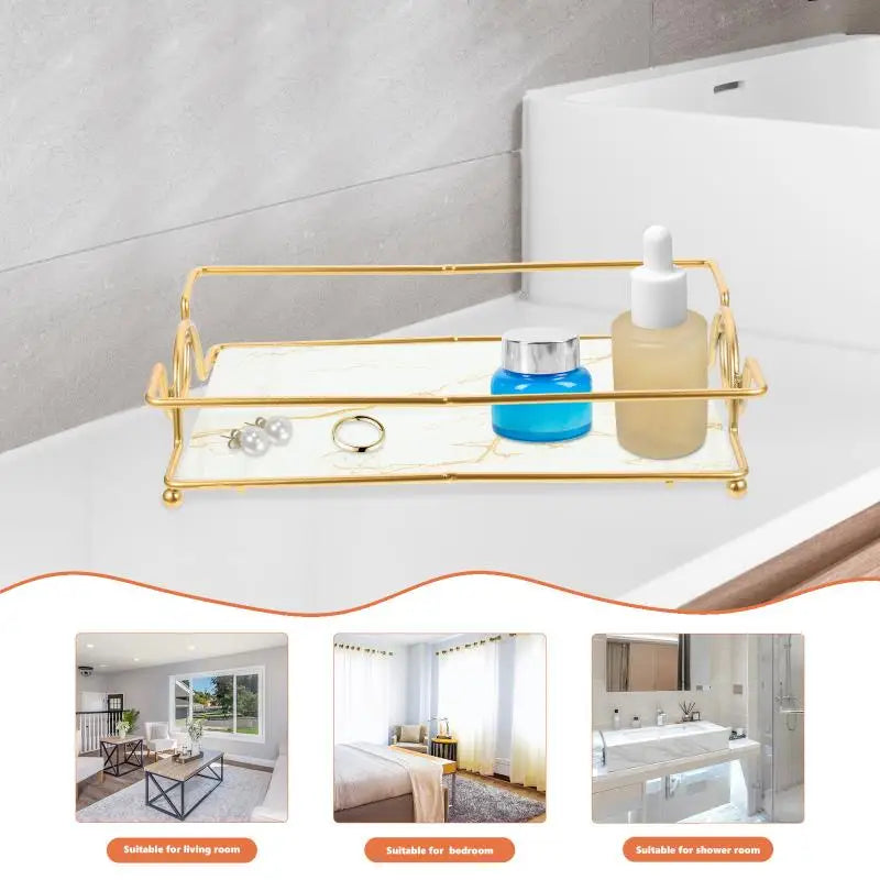 Bathroom Bathroom Trays with Iron Frame Perfume Tray for Dresser Bathroom Countertop Tray Makeup Organizer Cosmetics Storage.