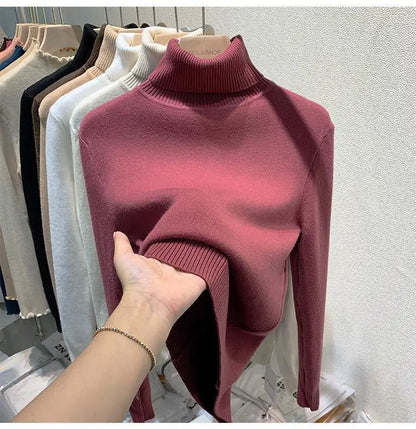 2025 neue Verdicken Hohe Kragen Pullover frauen Pullover Top Winter Warme und Weiche Einfarbig Inneren Tragen Bodenbildung Shirt.