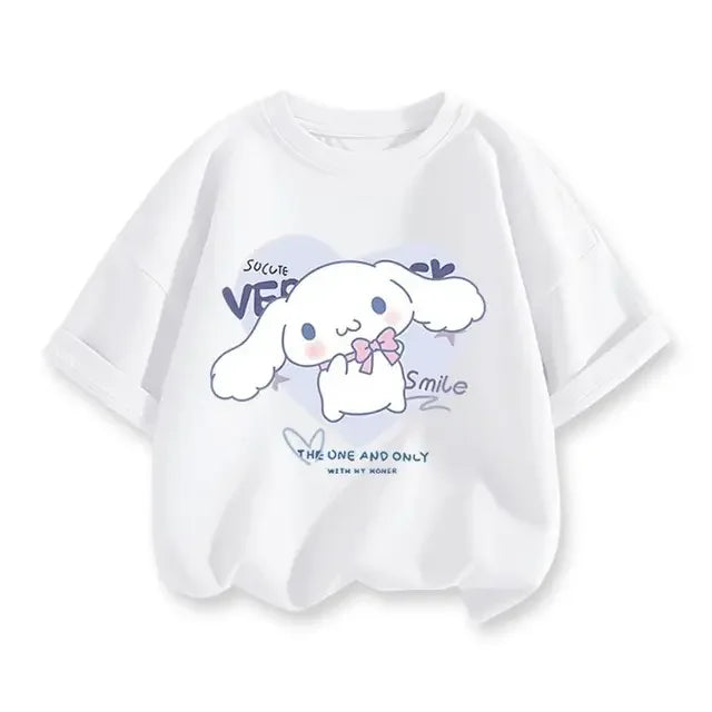2024 New Summer COTTON T shirt Girls Boys Cinnamoroll T shirt Cartoon Print Kids T-Shirts Children Girls Tops Clothes