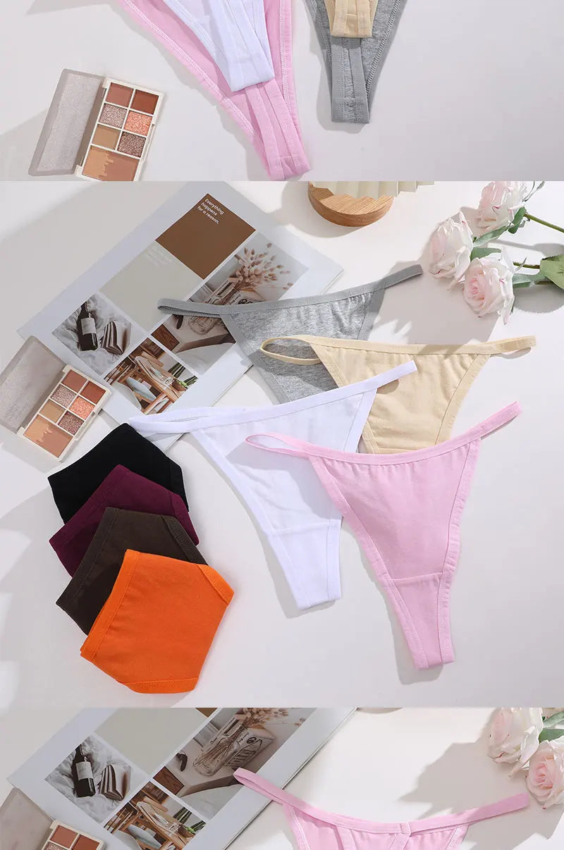 FINETOO 6PCS/Set Sexy Women Cotton G-String Underwear Low Waist Panties Girl T-back Panty Soft Thin Strap Femme Thong Lingerie