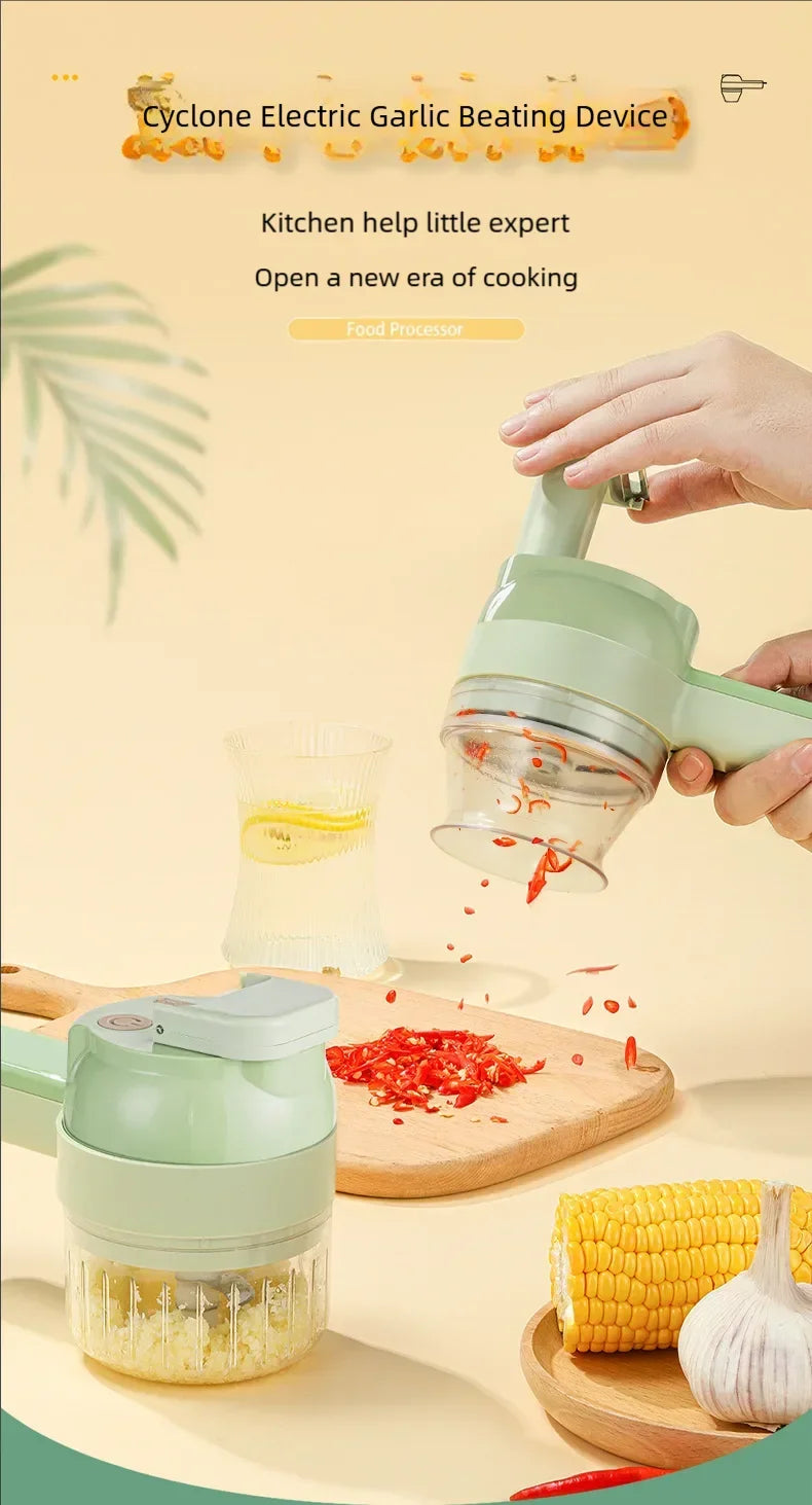 4In1 Electric Vegetable Cutter Set Handheld Wireless Electric Garlic Masher Food Chopper Meat Grinder Machine Food Peel Slice.