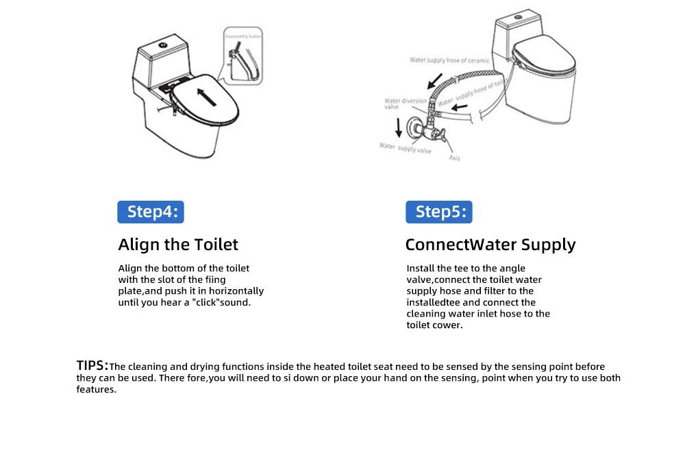 Intelligenter Bidet-Toilettensitz für Badezimmer, beheizter Sitz, langsames Schließen, warmer Trockner, hinten vorne, waschbar, warmes Wasser, Fernbedienung, Nachtlicht