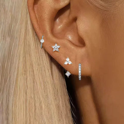 4PCS Fashion Zircon Round Hoop Earring Set Women Temperament Flower Ear Stud Huggie Earring Tragus Piercing Cartilage Jewelry.