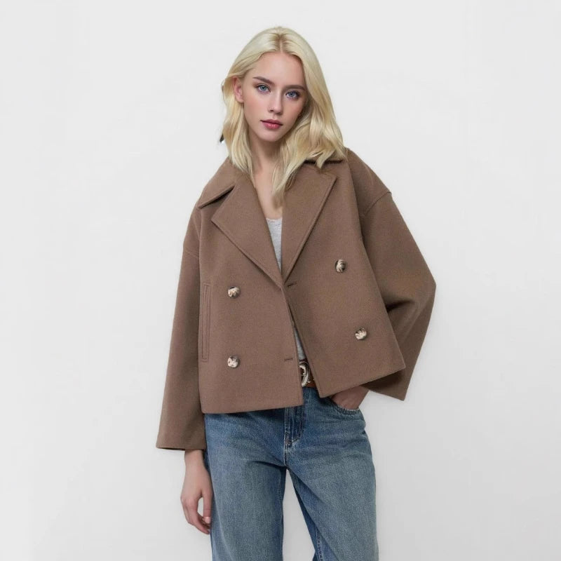 Herbst Winter Mäntel Frauen Casual Zweireiher Drehen Unten Kragen Weiblichen Kurzen Jacken Chic Dame Lose Oberbekleidung.