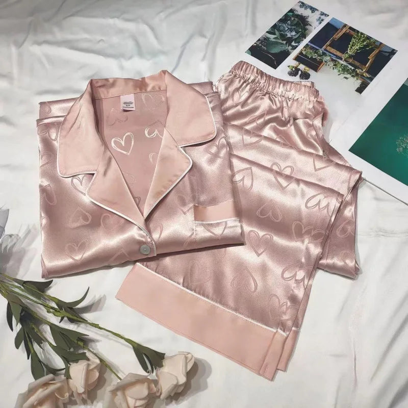 Mädchen-Pyjama aus Kunst-Eisseide, langärmliges Damen-Pyjama aus grüner Spitze mit Premium-Feeling, zweiteiliges Set süßer Loungewear, liebeblauer Stoff.